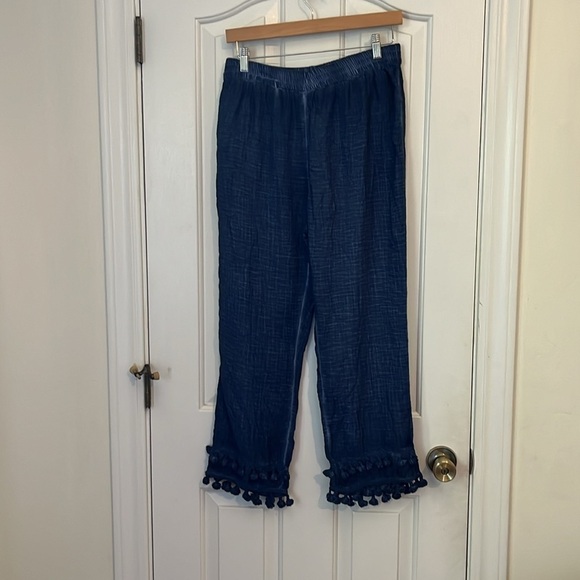 NWT NIC+ZOE | Double Gauze Straight Leg Tassel Pant Parisian Blue Size Medium - Picture 5 of 12